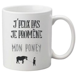 Mug tasse céramique imprimé citation humour illustration citation J'peux pas je promène mon poney