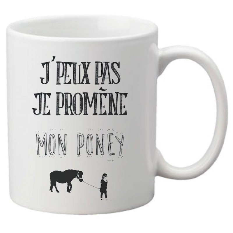 Mug tasse céramique imprimé citation humour illustration citation J'peux pas je promène mon poney