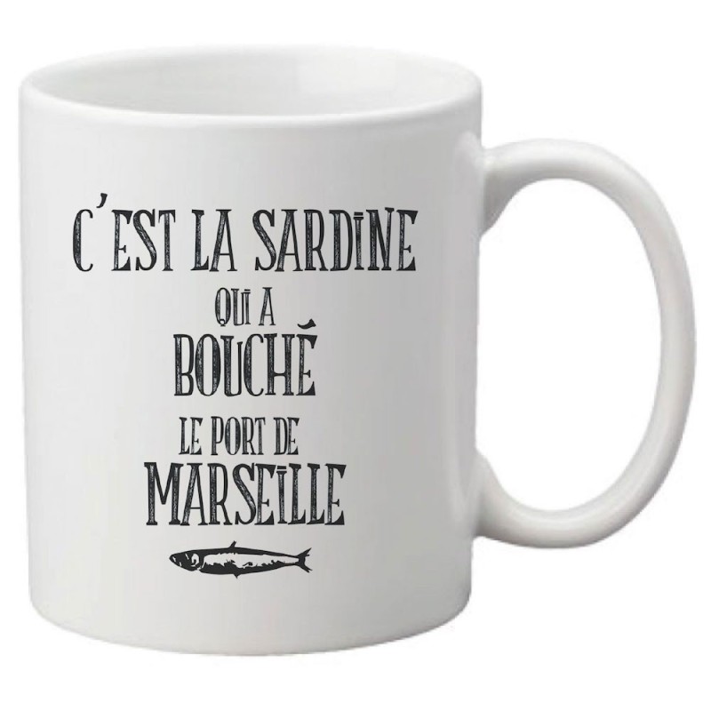 Mug tasse céramique imprimé citation humour illustration citation C'est la sardine qui a bouché le port de Marseille