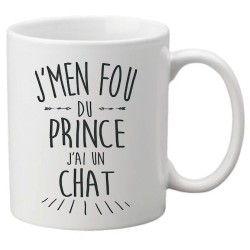 Mug tasse céramique imprimé citation humour illustration citation J'men fou du prince j'ai un chat