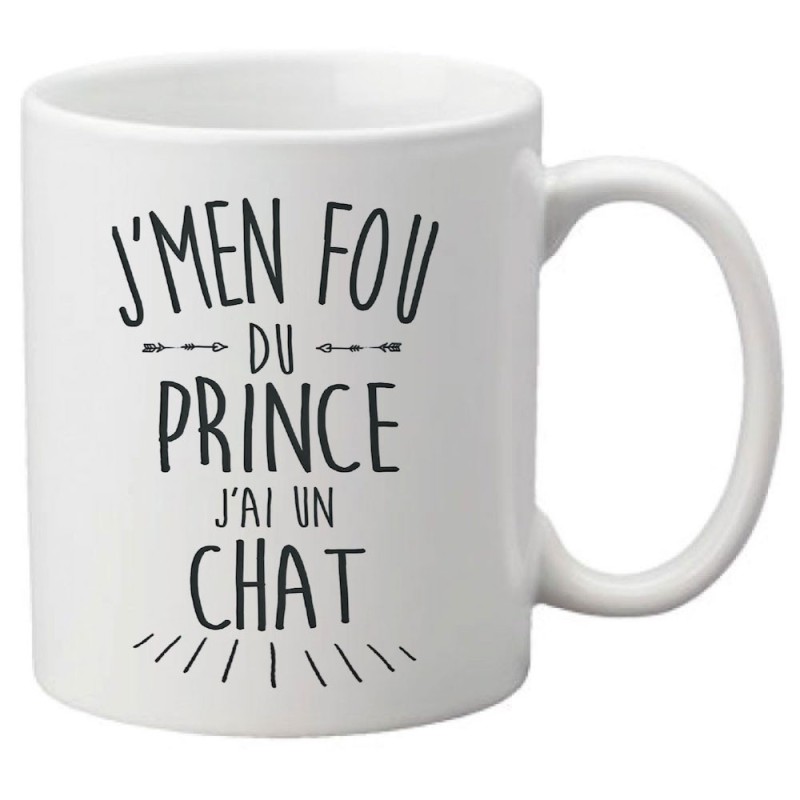 Mug tasse céramique imprimé citation humour illustration citation J'men fou du prince j'ai un chat