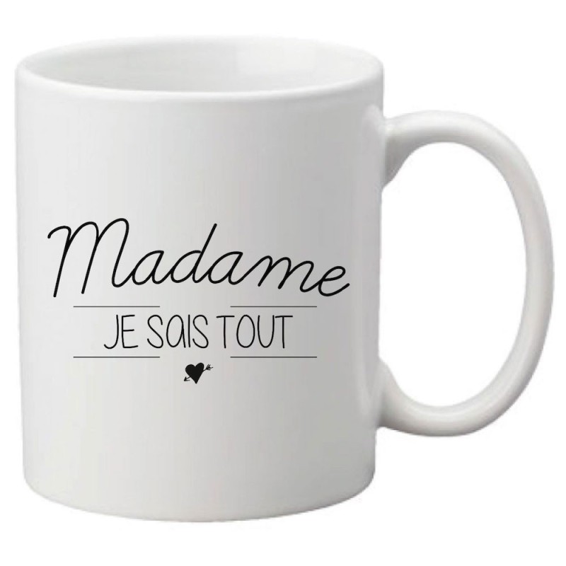 Mug tasse céramique imprimé citation humour illustration citation Madame je sais tout