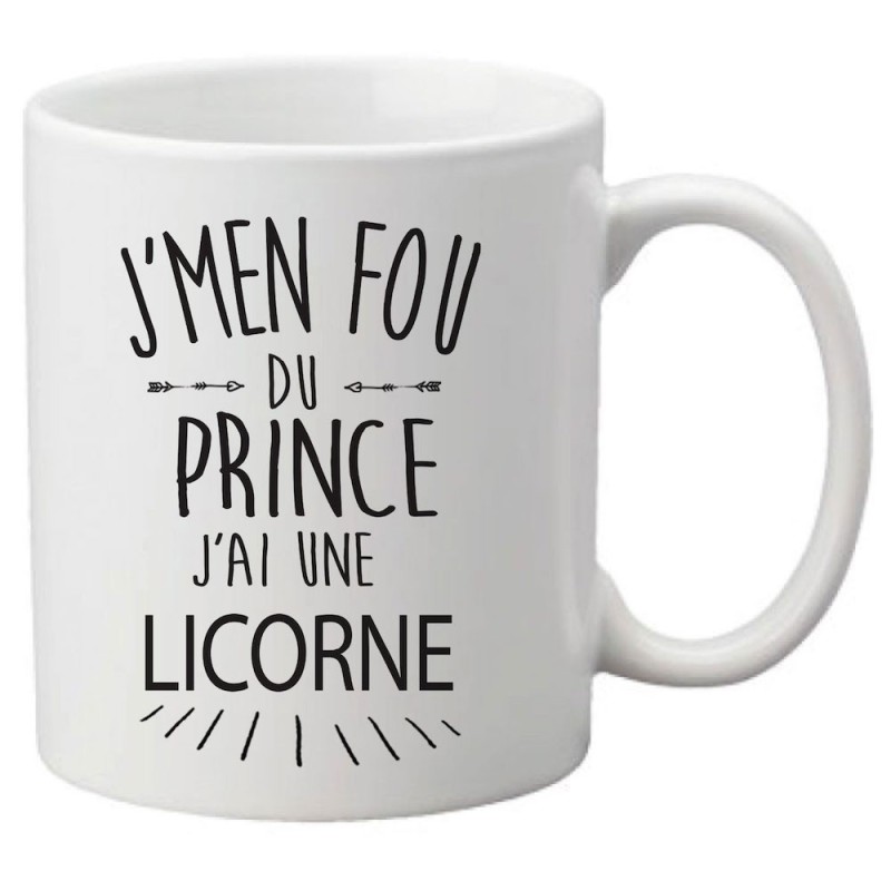 Mug tasse céramique imprimé citation humour illustration citation J'men fou du prince j'ai une licorne