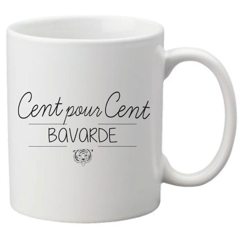 Mug tasse céramique imprimé citation humour illustration citation Cent pour Cent bavarde