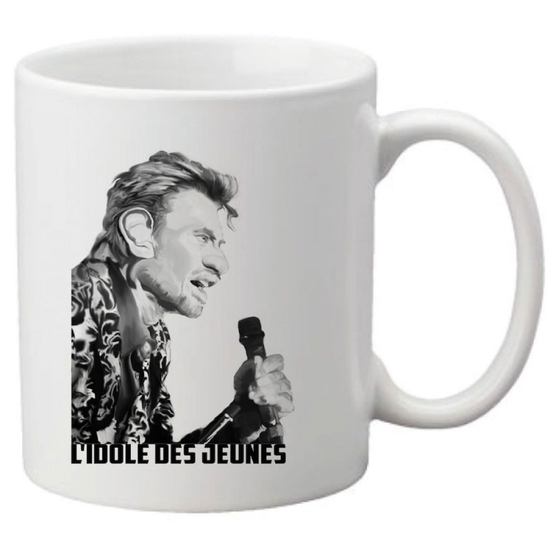 Mug tasse céramique imprimé citation humour illustration Caricature Johnny H l'idole des jeunes