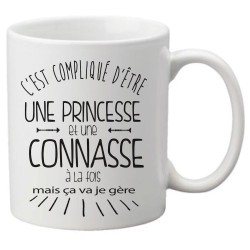 Mug tasse céramique imprimé citation humour illustration C'est compliqué d'être une princesse et une connasse a la fois mais ça 