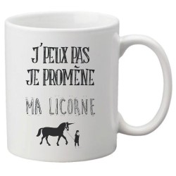 Mug tasse céramique imprimé citation humour illustration  J'peux pas je promène ma licorne