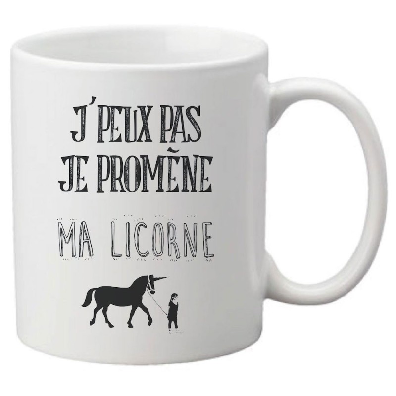 Mug tasse céramique imprimé citation humour illustration  J'peux pas je promène ma licorne