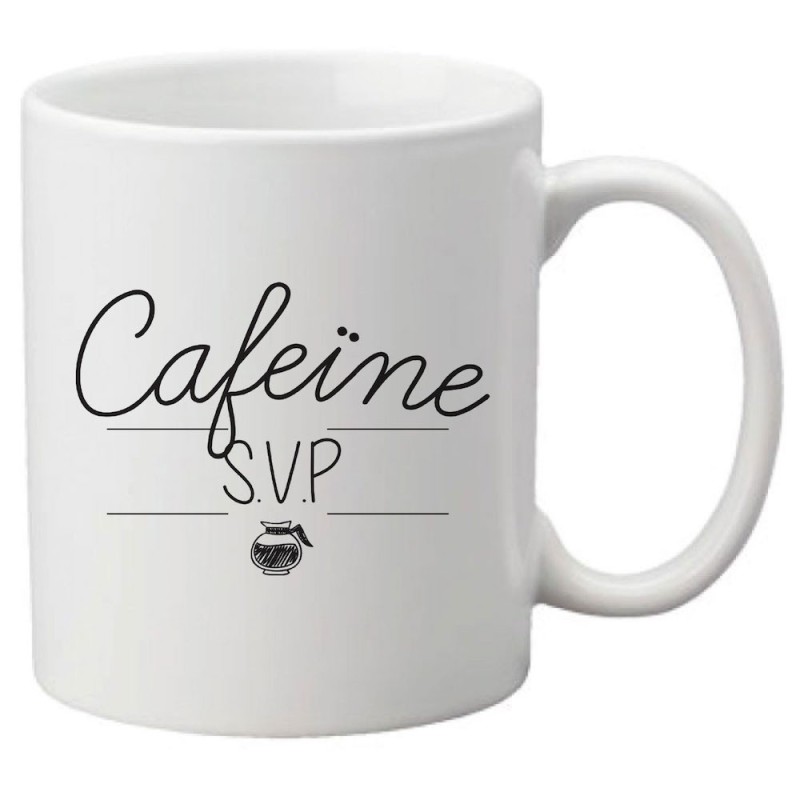 Mug tasse céramique imprimé citation humour illustration caféine svp