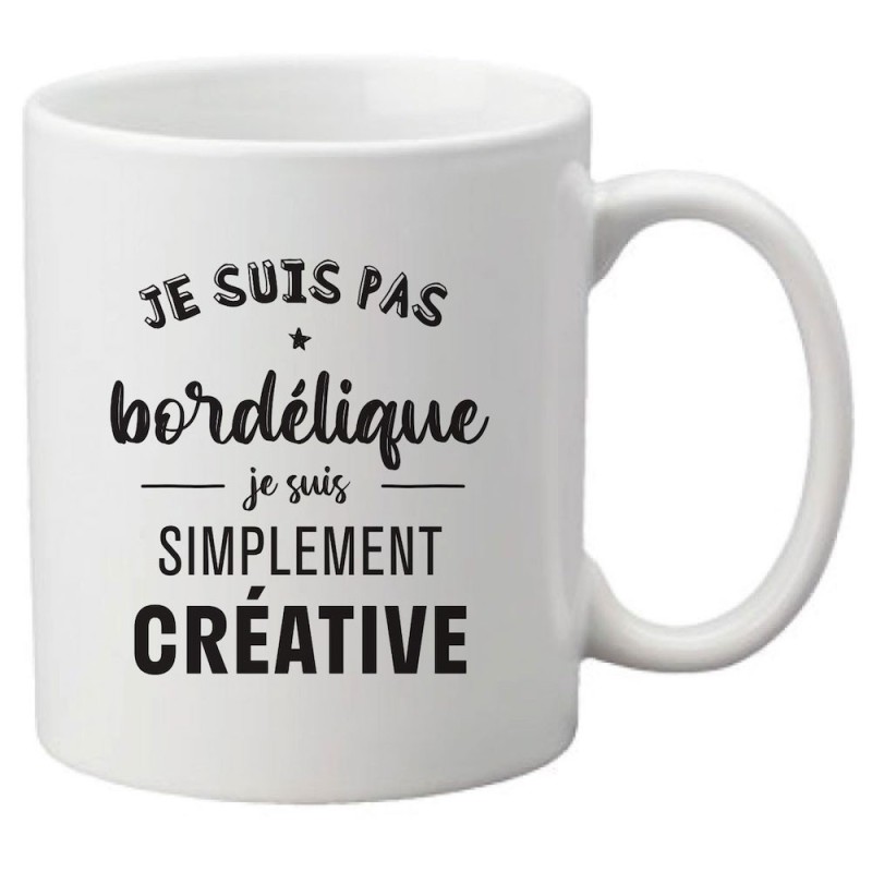 Mug tasse céramique imprimé citation humour illustration Je suis pas bordélique je suis simplement créative