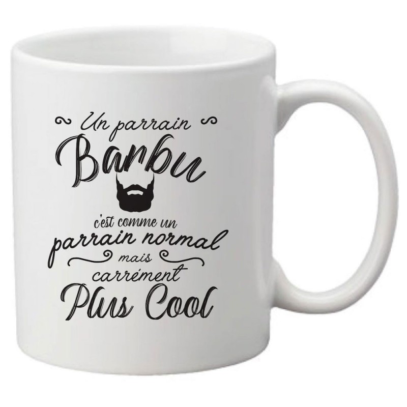 Mug tasse céramique imprimé citation humour illustration Un parrain barbu c'est carrément plus cool