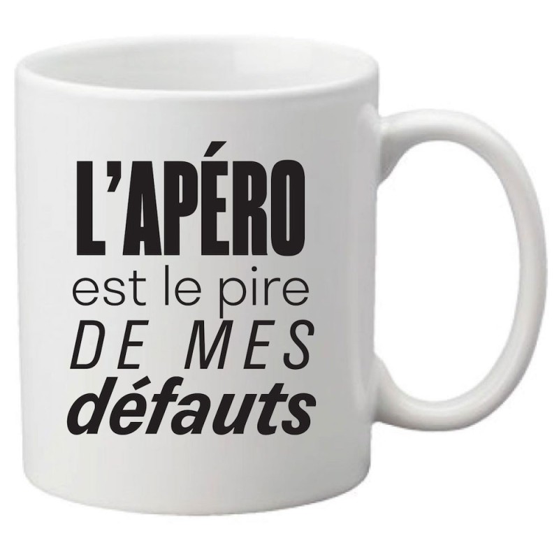 Mug tasse céramique imprimé citation Humour L'apero est le pire de mes defauts