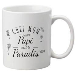 Mug tasse céramique imprimé citation Humour Chez mon papi c'est la paradis