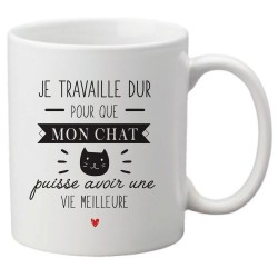 Mug tasse céramique imprimé citation je travaille dur pour que mon chat puisse avoir une vie meilleure