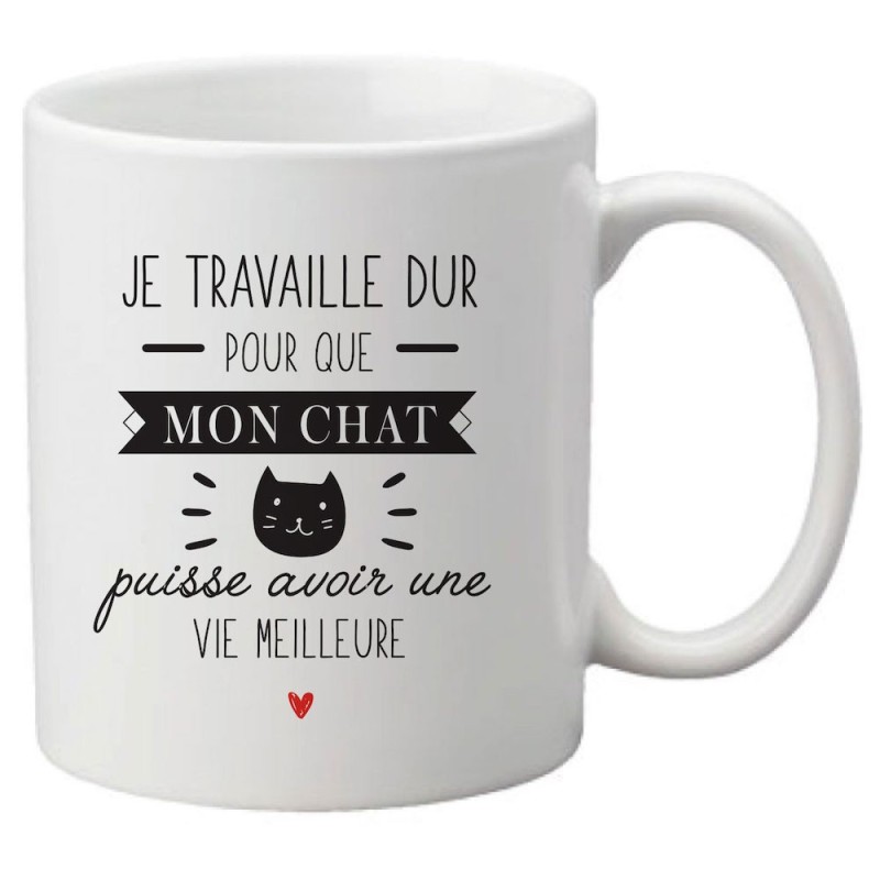 Mug tasse céramique imprimé citation je travaille dur pour que mon chat puisse avoir une vie meilleure
