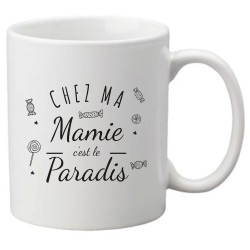 Mug tasse céramique imprimé citation humour Fête des grands mères Chez ma mamie c'est le paradis
