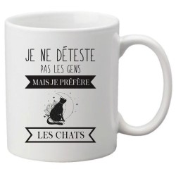 Mug tasse céramique imprimé citation Humour Je ne déteste pas les gens mais je préfère les chats