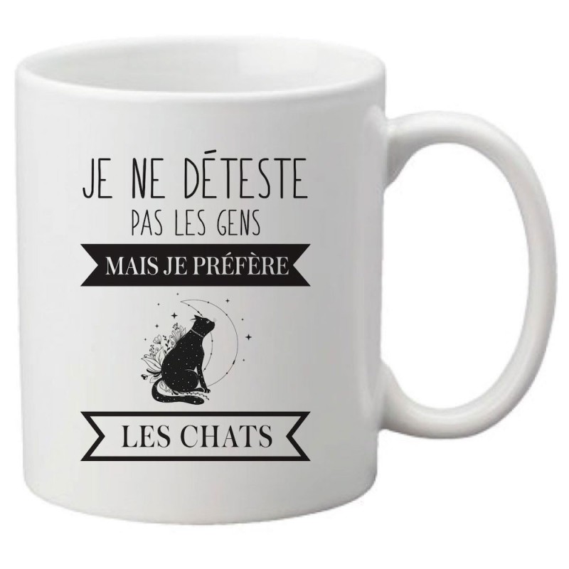 Mug tasse céramique imprimé citation Humour Je ne déteste pas les gens mais je préfère les chats