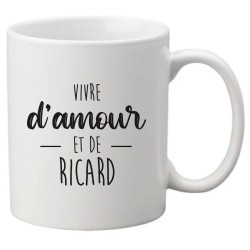Mug tasse céramique imprimé citation Humour Vivre d'amour et de ricard