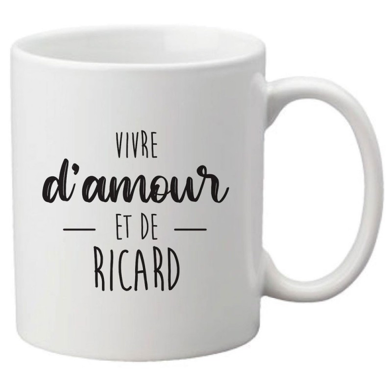Mug tasse céramique imprimé citation Humour Vivre d'amour et de ricard