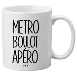 Mug tasse céramique imprimé illustration citation Metro boulot apéro