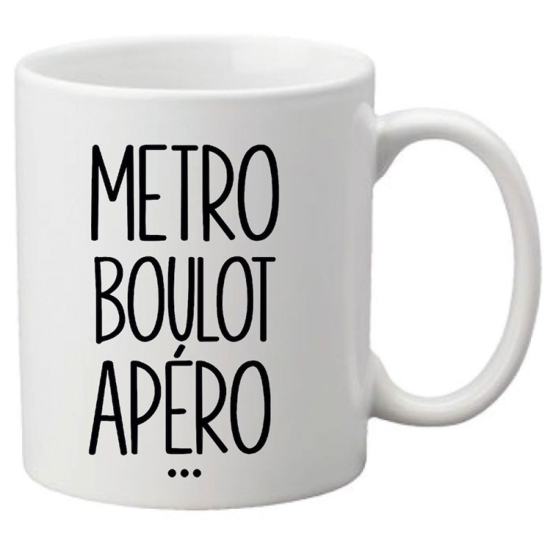 Mug tasse céramique imprimé illustration citation Metro boulot apéro
