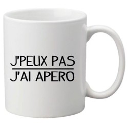 Mug tasse céramique imprimé illustration citation J'peux pas j'ai apéro