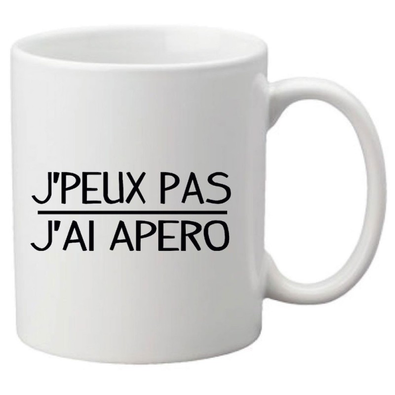 Mug tasse céramique imprimé illustration citation J'peux pas j'ai apéro