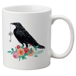 Mug tasse céramique imprimé illustration citation Corbeau fleurs