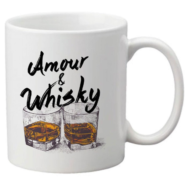 Mug tasse céramique imprimé illustration citation Amour et whisky