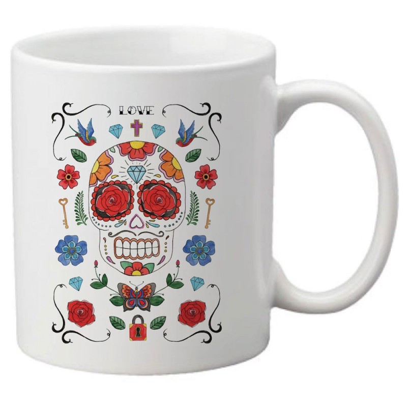 Mug tasse céramique imprimé illustration citation illustration tête de mort