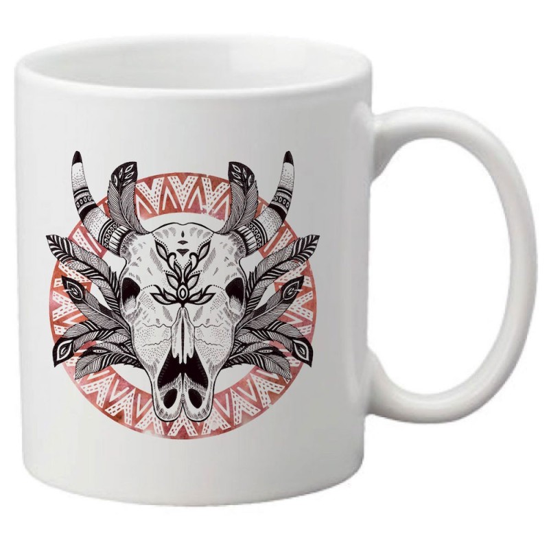 Mug tasse céramique imprimé illustration citation illustration crâne buffle indien