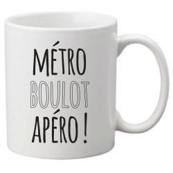 Mug tasse céramique imprimé illustration citation illustration Métro boulot apéro