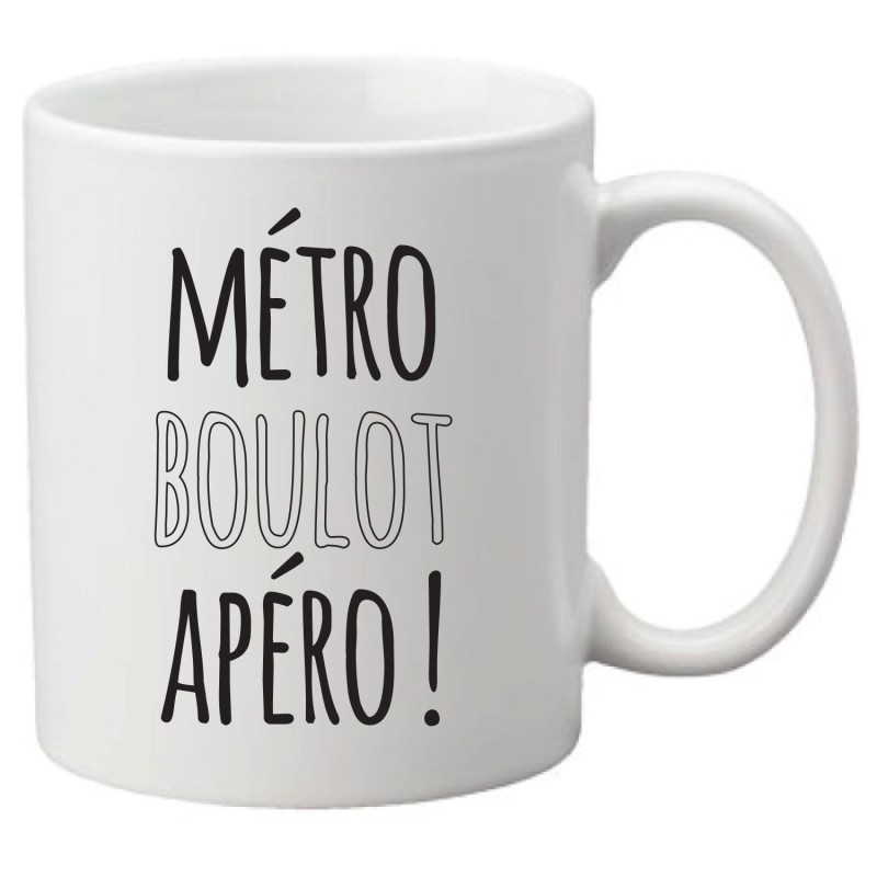 Mug tasse céramique imprimé illustration citation illustration Métro boulot apéro
