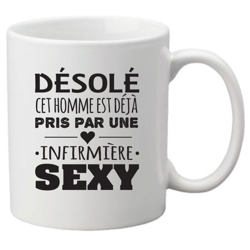 Mug tasse céramique imprimé illustration citation illustration Désolé cet homme est déjà pris par une infirmière sexy