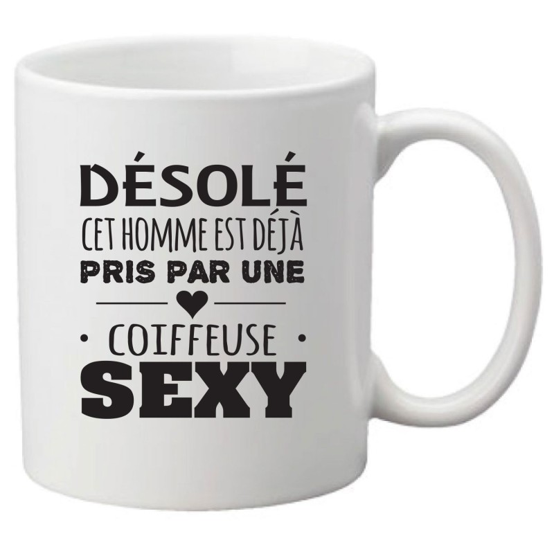 Mug tasse céramique imprimé illustration citation illustration Désolé cet homme est déjà pris par une coiffeuse sexy