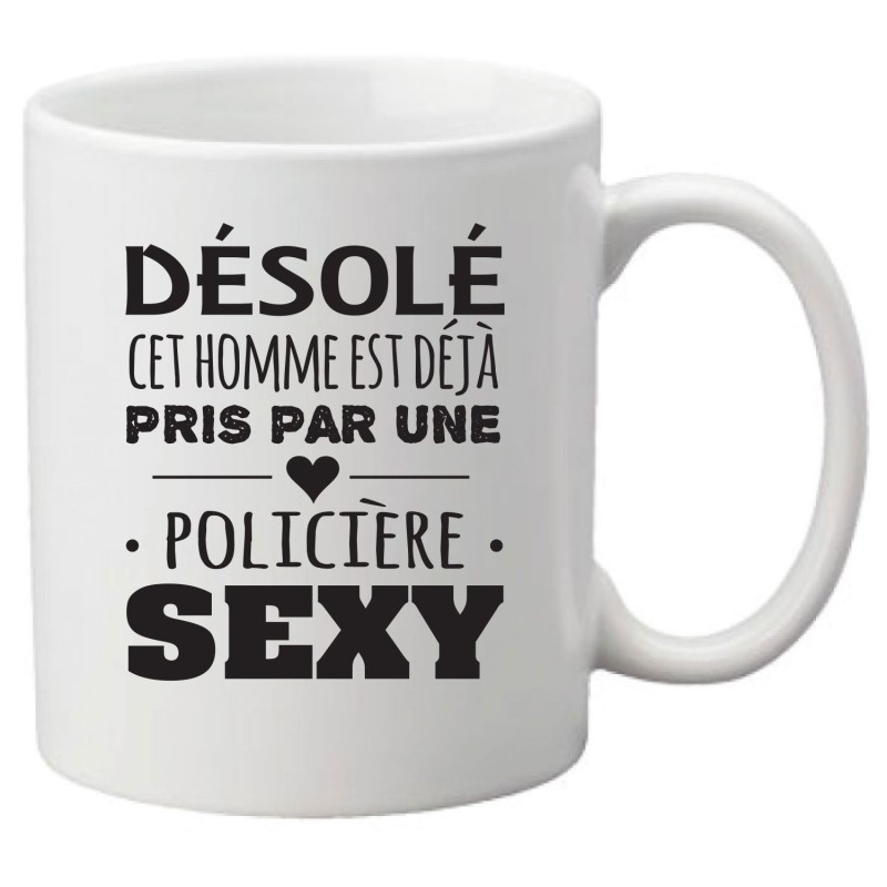 Mug tasse céramique imprimé illustration citation illustration Désolé cet homme est déjà pris par une policière sexy