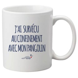 Mug tasse céramique imprimé illustration citation illustration J'ai survécu au confinement avec mon pangolin