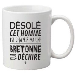 Mug tasse céramique imprimé illustration citation illustration Désolé cet homme est déjà pris par une bretonne sexy