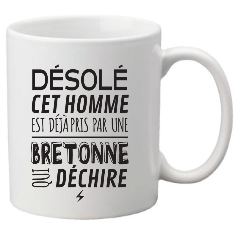 Mug tasse céramique imprimé illustration citation illustration Désolé cet homme est déjà pris par une bretonne sexy