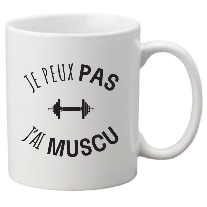 Mug tasse céramique imprimé illustration citation illustration Je peux pas j'ai muscu