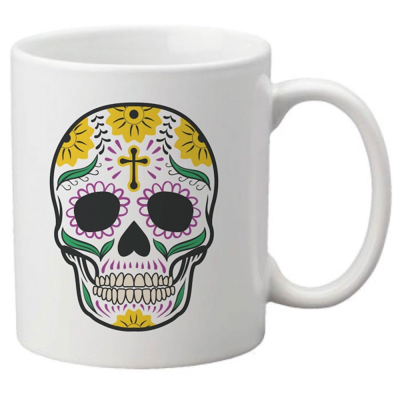 Mug tasse céramique imprimé illustration citation illustration tête de mort mexicaine