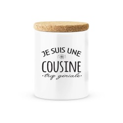 Pot céramique avec couvercle en liège citation imprimé Je suis une cousine trop géniale