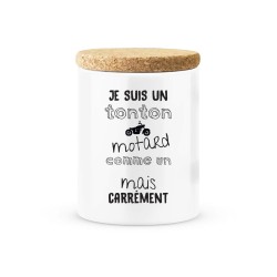 Pot céramique avec couvercle en liège citation imprimé Je suis un tonton motard