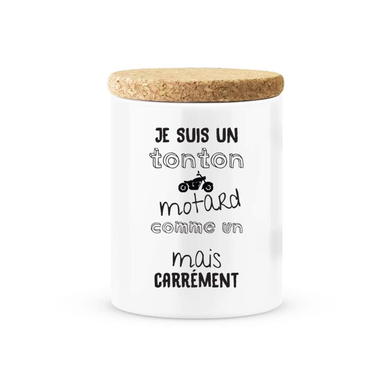 Pot céramique avec couvercle en liège citation imprimé Je suis un tonton motard