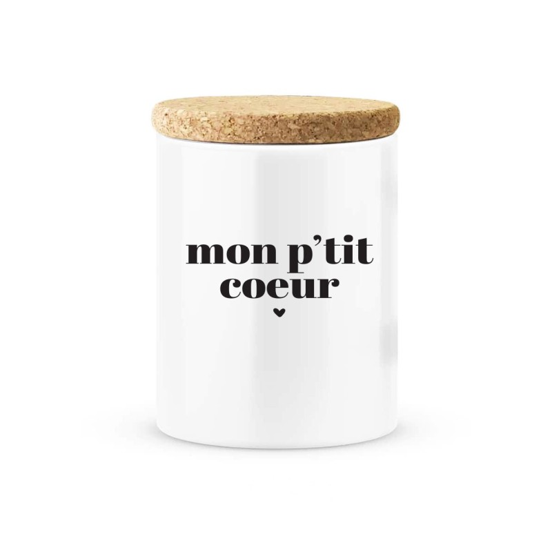 Pot céramique avec couvercle en liège citation imprimé Mon p'tit coeur