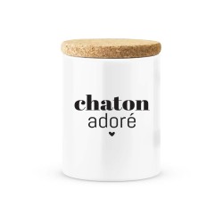 Pot céramique avec couvercle en liège citation imprimé Chaton adoré