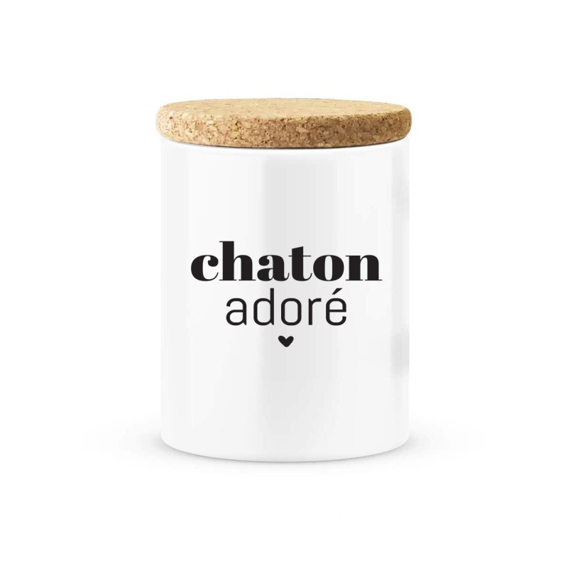 Pot céramique avec couvercle en liège citation imprimé Chaton adoré
