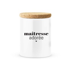 Pot céramique avec couvercle en liège citation imprimé Maîtresse adorée