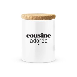 Pot céramique avec couvercle en liège citation imprimé Cousine adorée